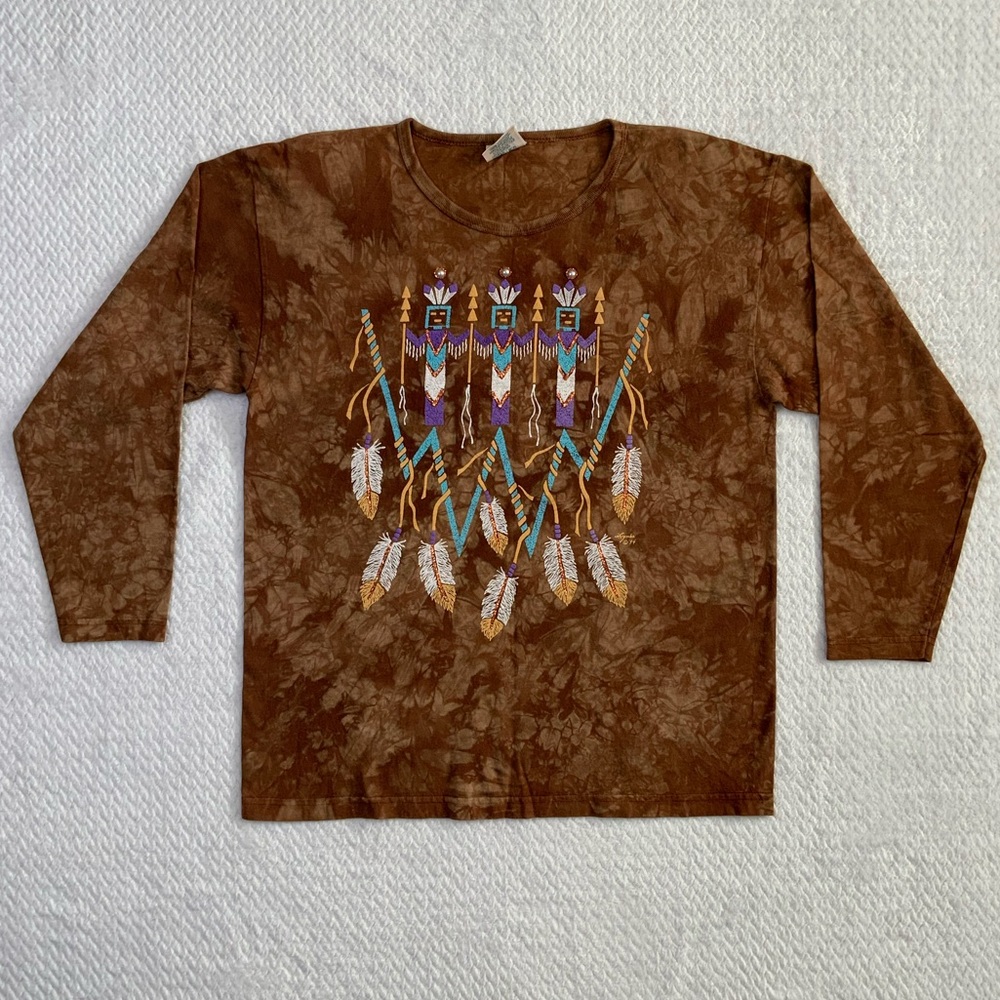 Lynee vintage Native American glitter feathers long sleeve